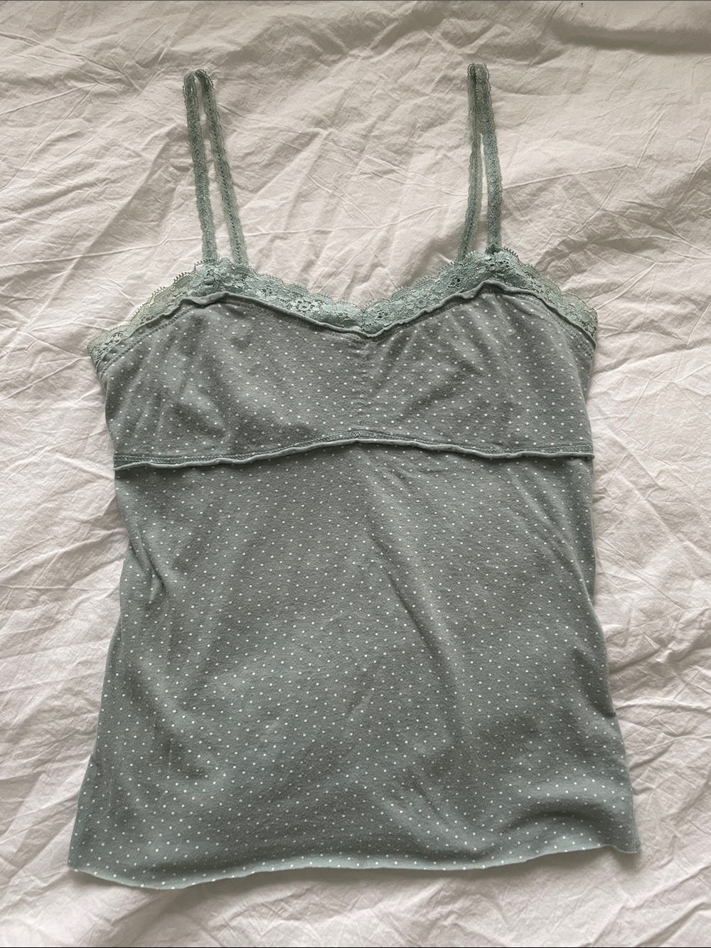 Vintage Forever 21 Sage Green Polka Dot Lace Cami